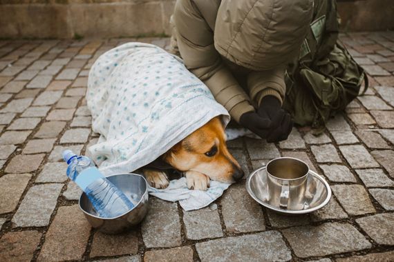 Un itinérant avec son chien