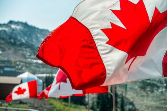 Des drapeaux canadiens en vol