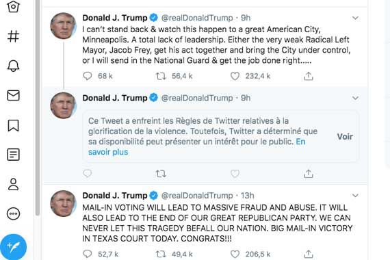 Des gazouillis de Donald Trump sur Twitter.