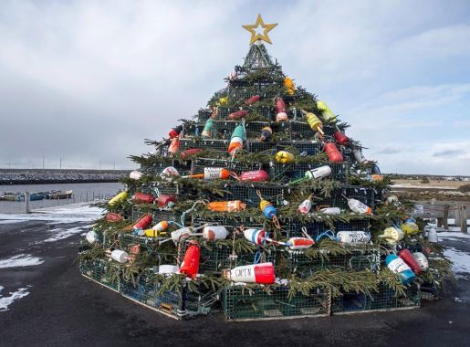 Un sapin de Noël fait à partir de cages de homards